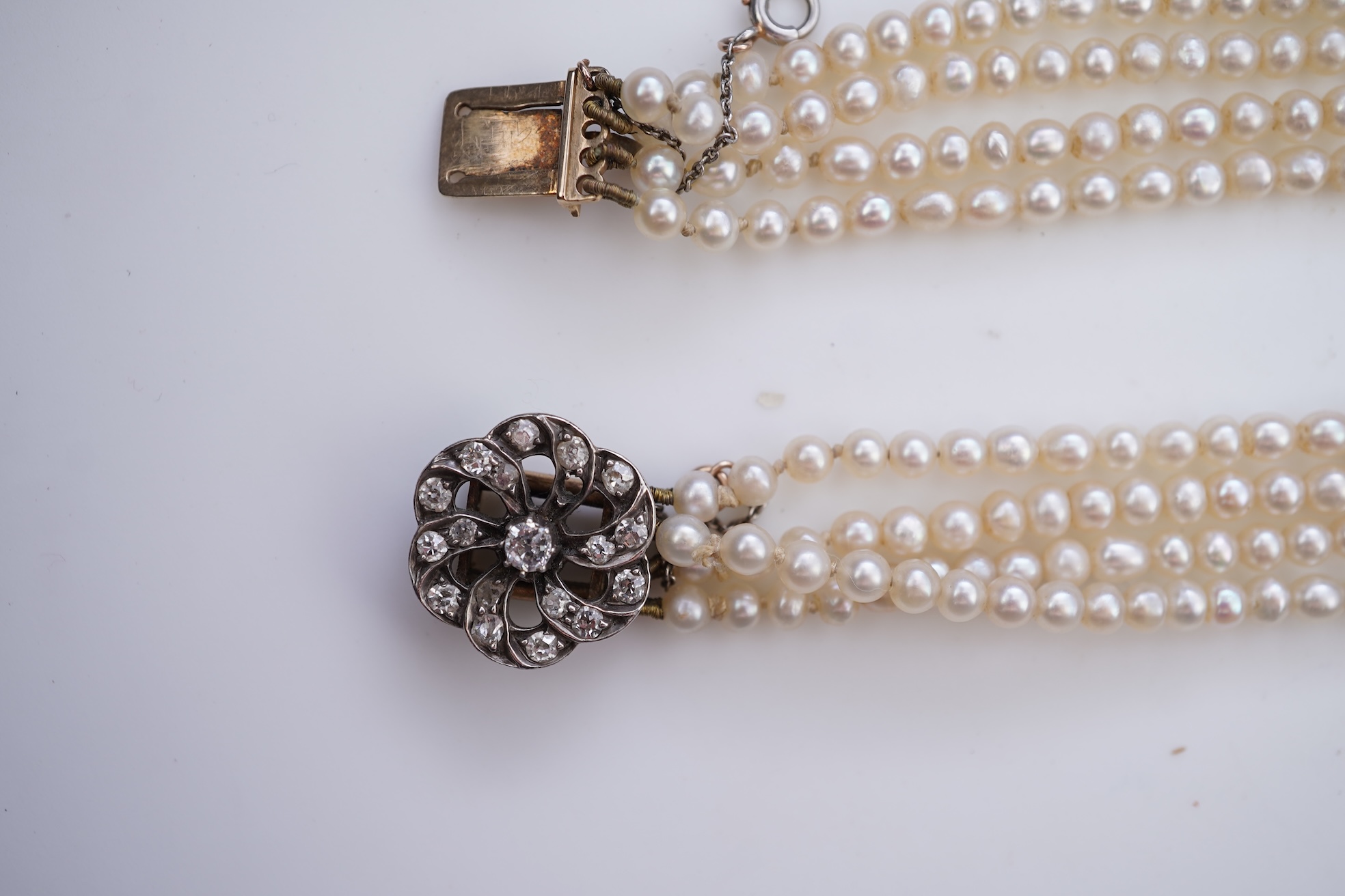 A pearl and diamond necklace, 19th century and later